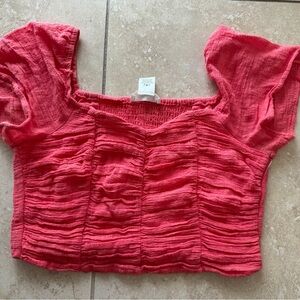 3/$12 Red Ruched Crop Blouse